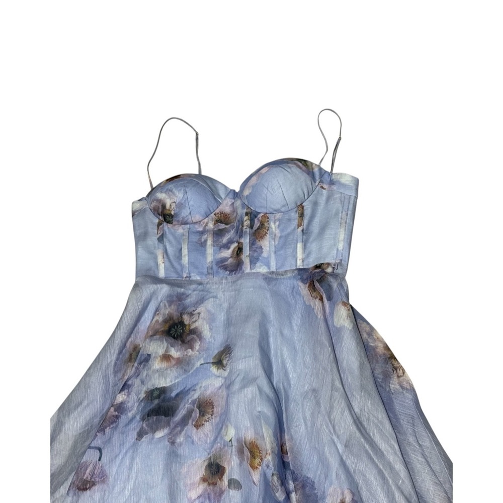 Zimmermann Hypnotic Picnic Lilac Poppy Floral Linen Silk Midi Dress Size 2 - Picture 6 of 12